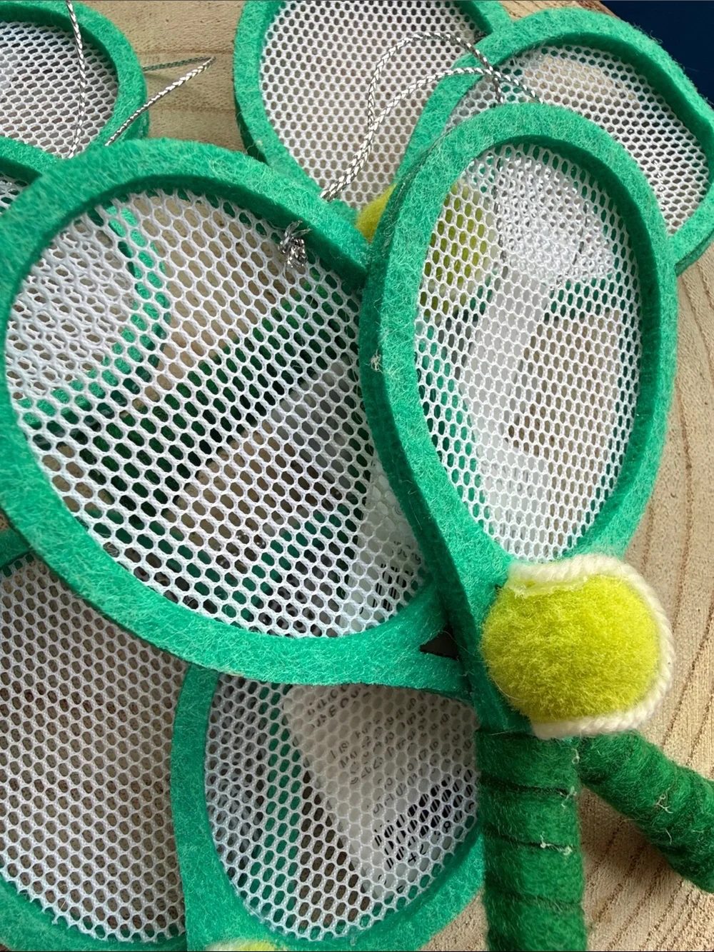 NWT Tennis Rackets with balls Christmas Ornaments, decorate packages set of 5